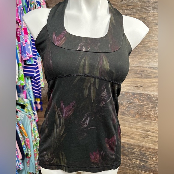 Lululemon Athletica Black and Purple Floral Workout Tank Top - Picture 1 of 9